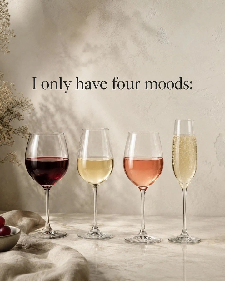 Tumblers, Flasks & Drinkware creative ad: Four moods mapped to wine glasses