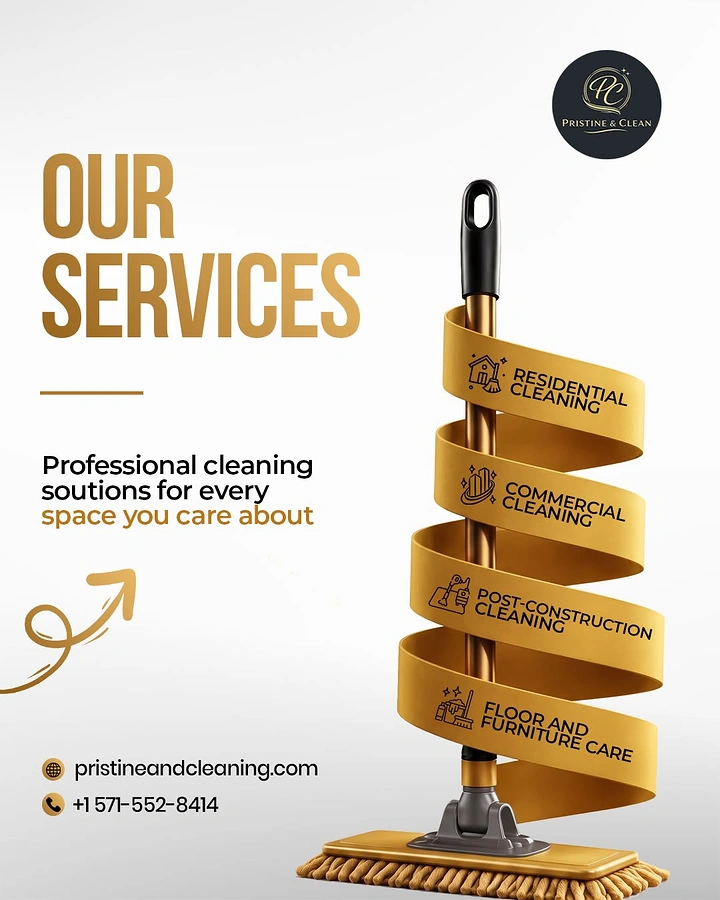 Cleaning Services creative ad: Mop handle wrapped in service ribbon