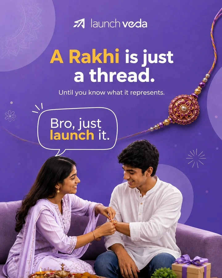 Raksha Bandhan creative ad: Sister tying a rakhi on her brother on a lilac sofa