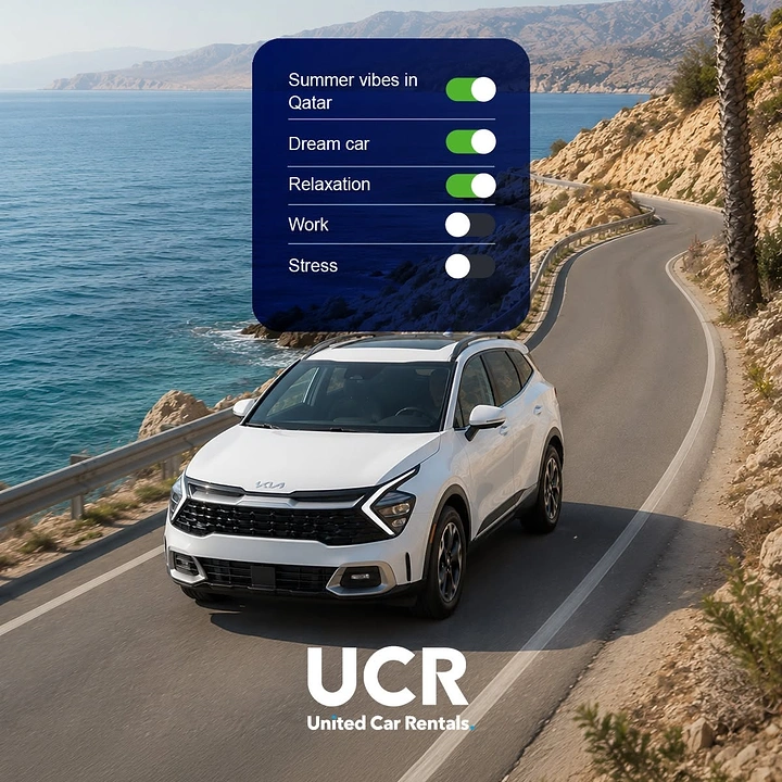 Car Rental creative ad: Phone-settings toggles: stress off, dream car on