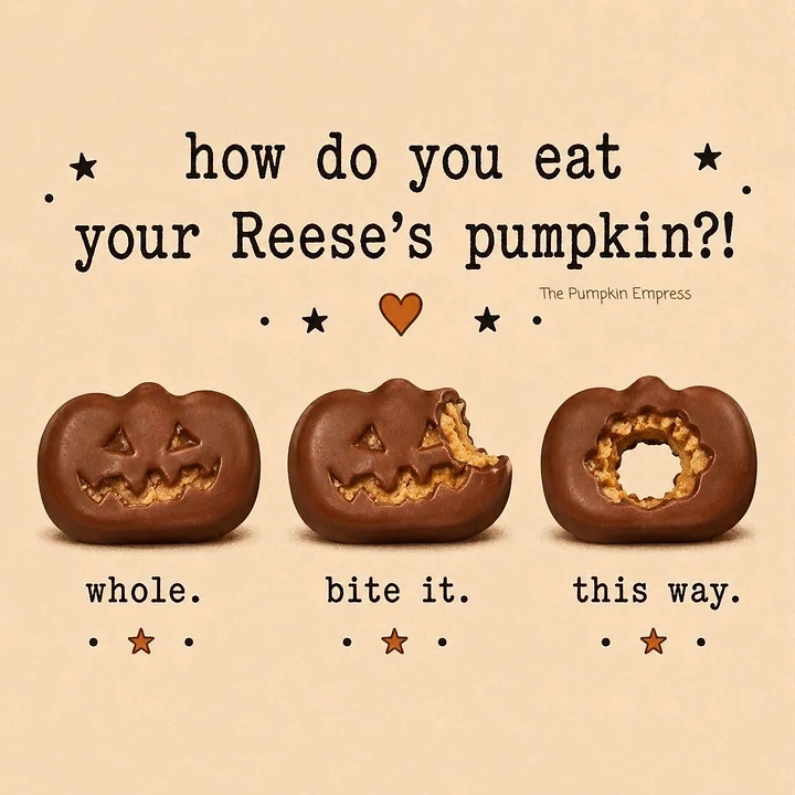 Halloween creative ad: Three chocolate pumpkin candies in eating stages