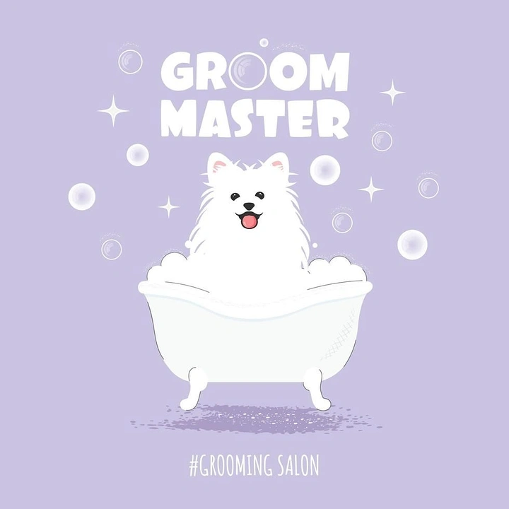Pet Grooming creative ad: Groom Master, bubbles replace the O's