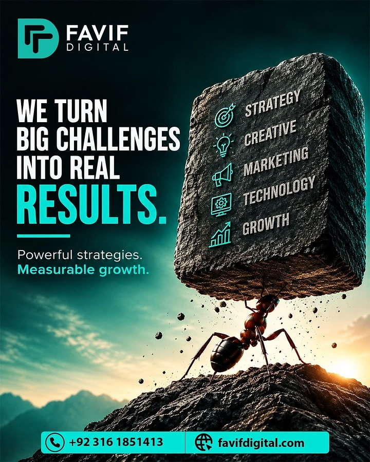 Agency creative ad: Ant pushing strategy boulder metaphor