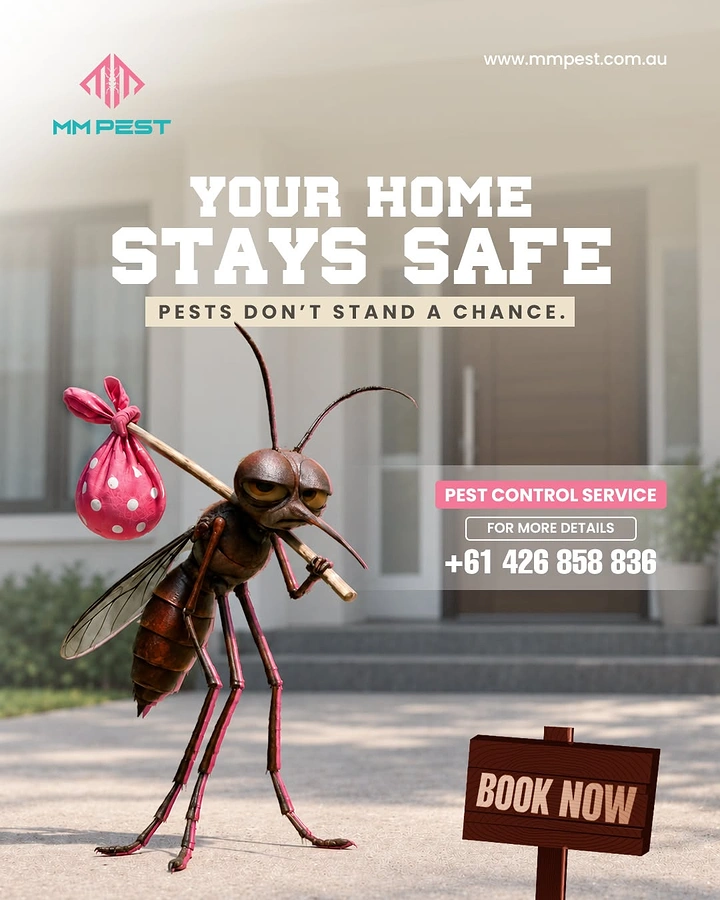 Pest Control creative ad: Mosquito leaving with bindle bag