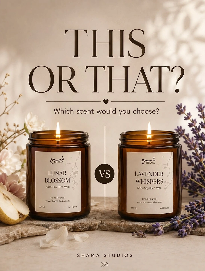 Candles & Home Fragrance creative ad: This-or-that scent poll engagement post