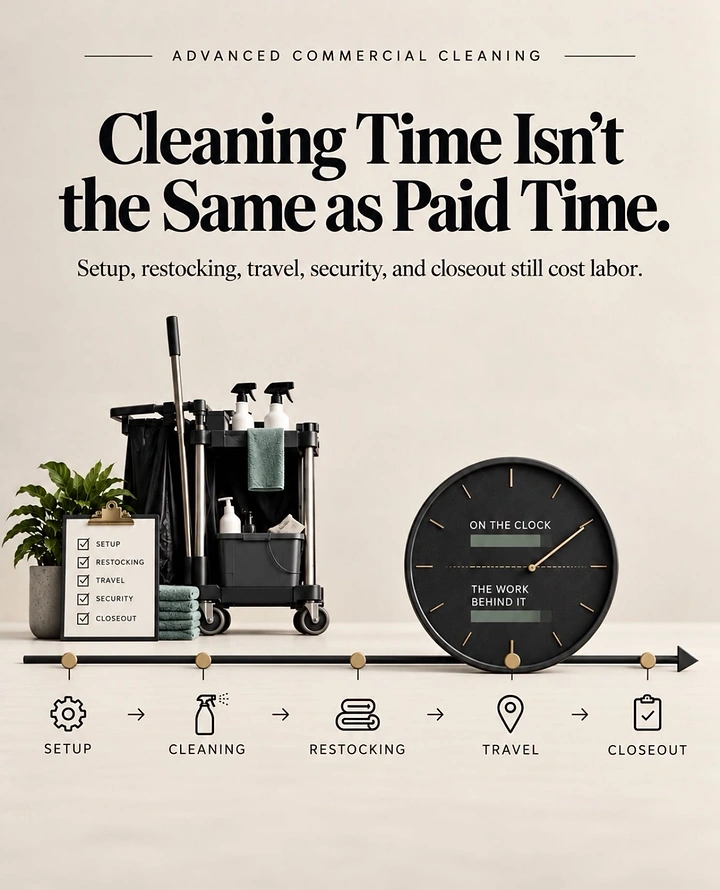 Cleaning Services creative ad: Clock metaphor: cleaning time vs paid time