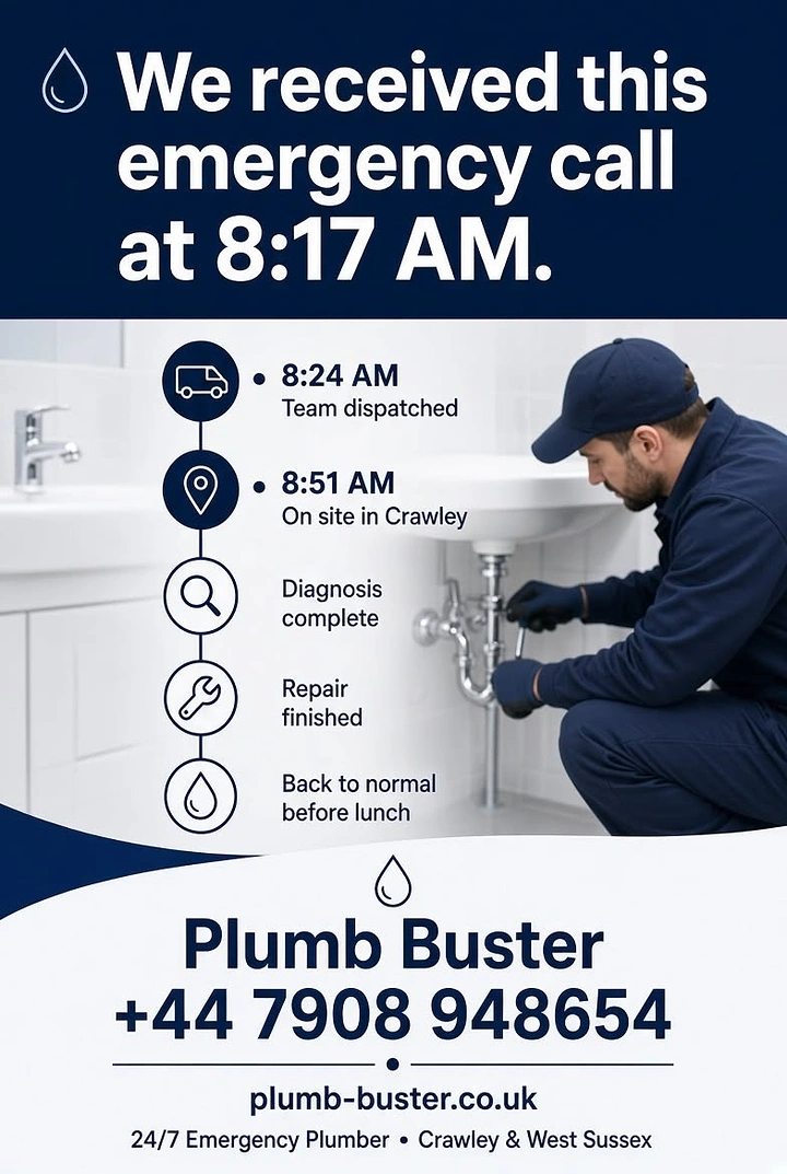 Plumbers creative ad: Emergency call told as a timeline story