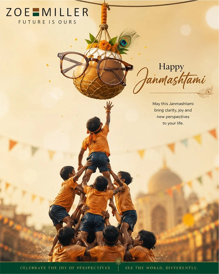 Janmashtami creative ad: Eyeglasses on dahi handi, brand as symbol