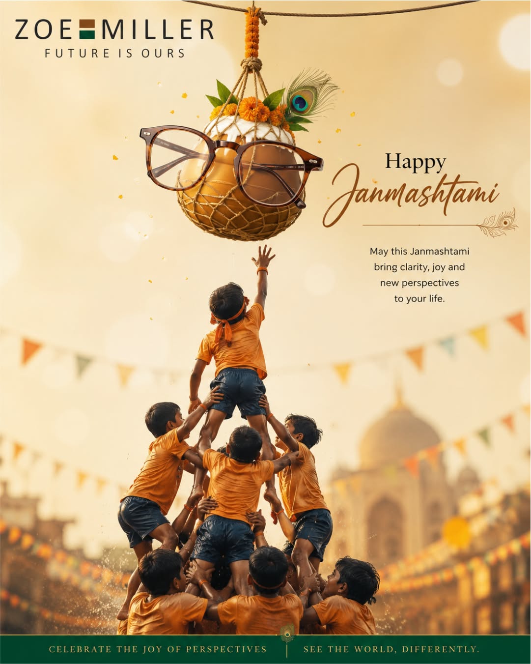 Eyeglasses on dahi handi, brand as symbol