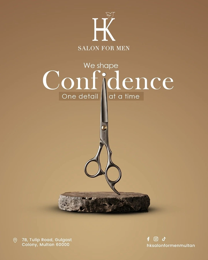 Barber Shops creative ad: Scissors form the 'i' in Confidence