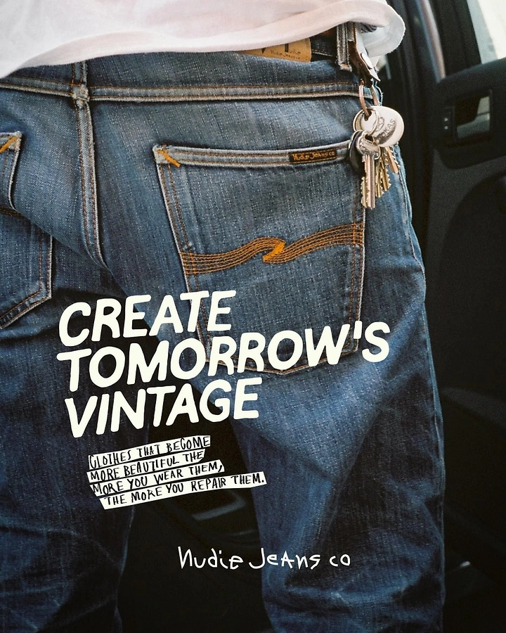 Denim & Jeans Brands creative ad: Vintage-future copy elevates product closeup