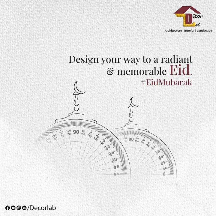 Eid creative ad: Two protractors forming mosque domes topped with crescent finials