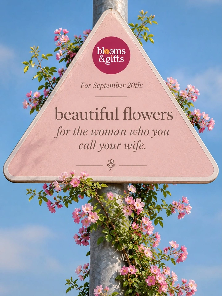 Florists creative ad: Road warning sign turned into flower ad