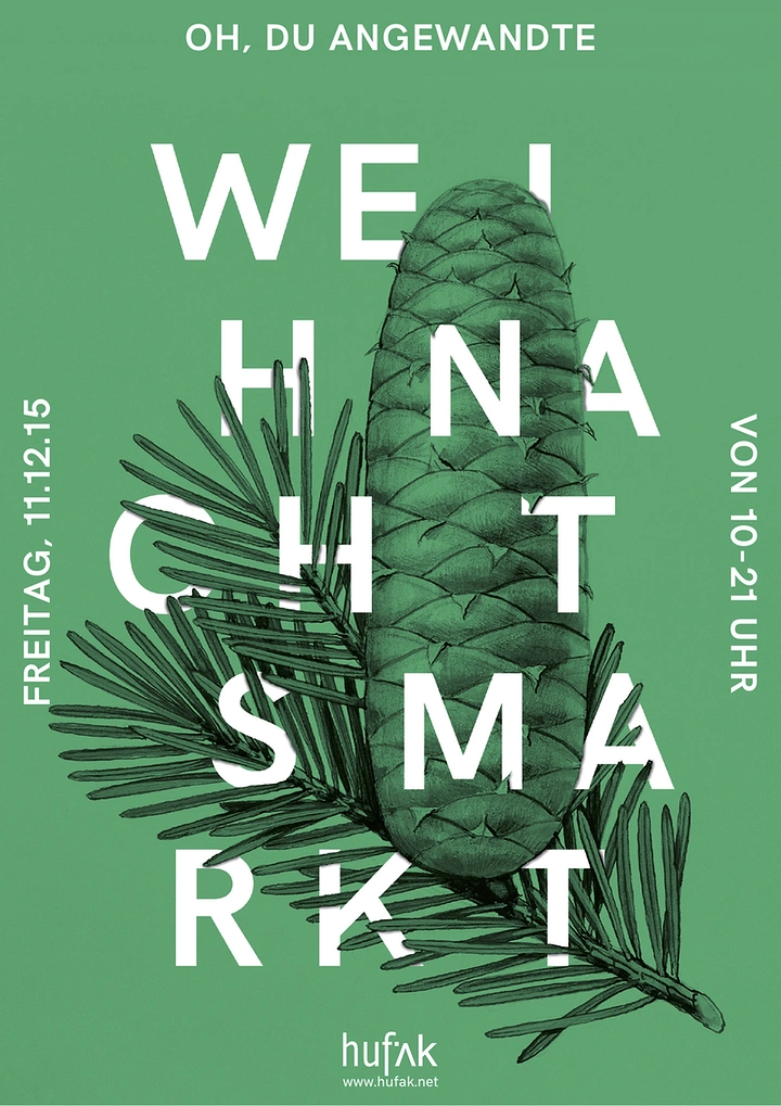 Christmas creative ad: Engraved pine cone on fir branch