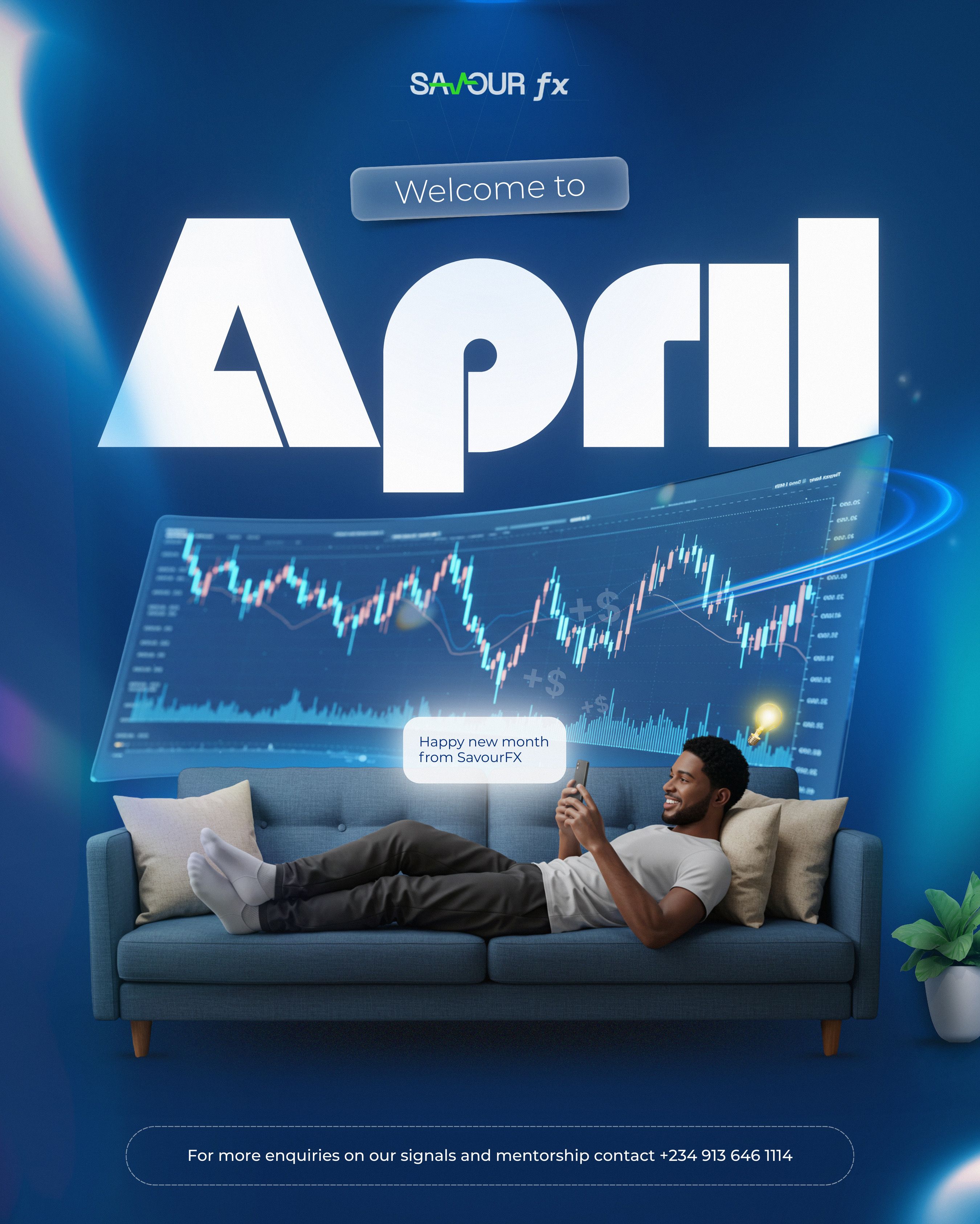 Instagram post: Chart line becomes couch backrest, relaxed trader