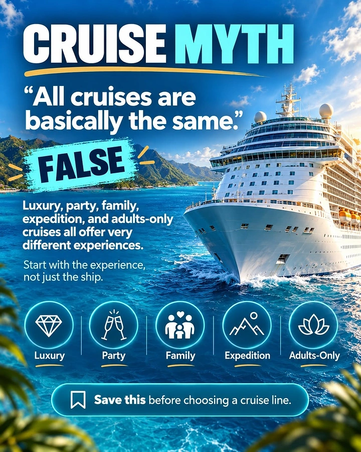 Cruises & Cruise Lines creative ad: Myth-busting infographic with clear cruise argument