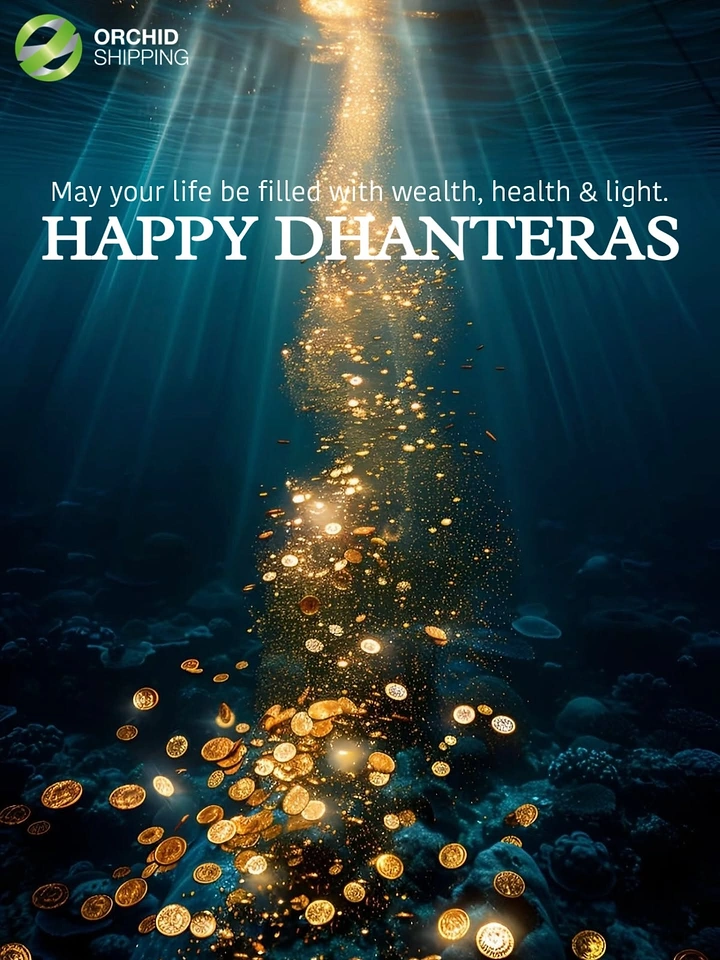 Dhanteras creative ad: Trail of glowing gold coins sinking to the ocean floor