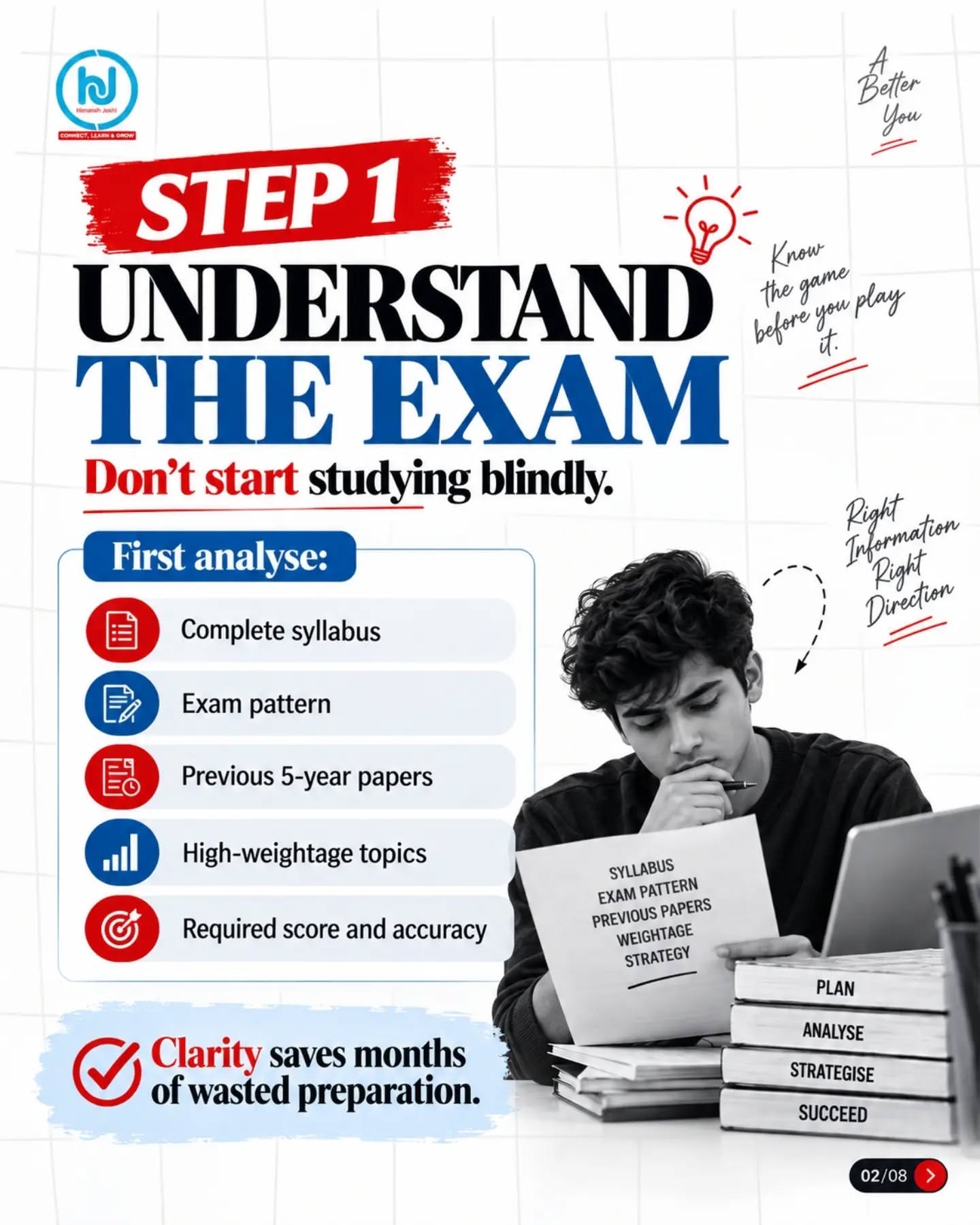 Instagram post: Exam success becomes an ascending staircase, slide 2
