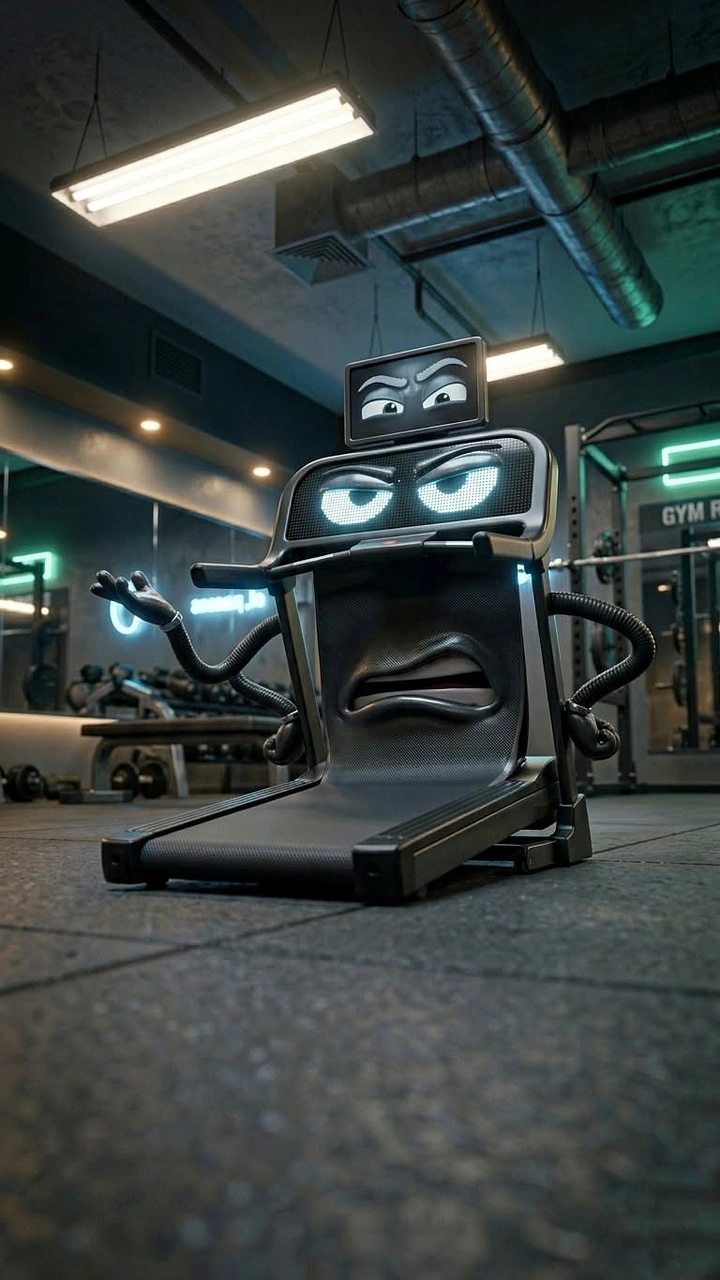 Fitness Equipment Stores creative ad: Treadmill transformed into expressive gym robot
