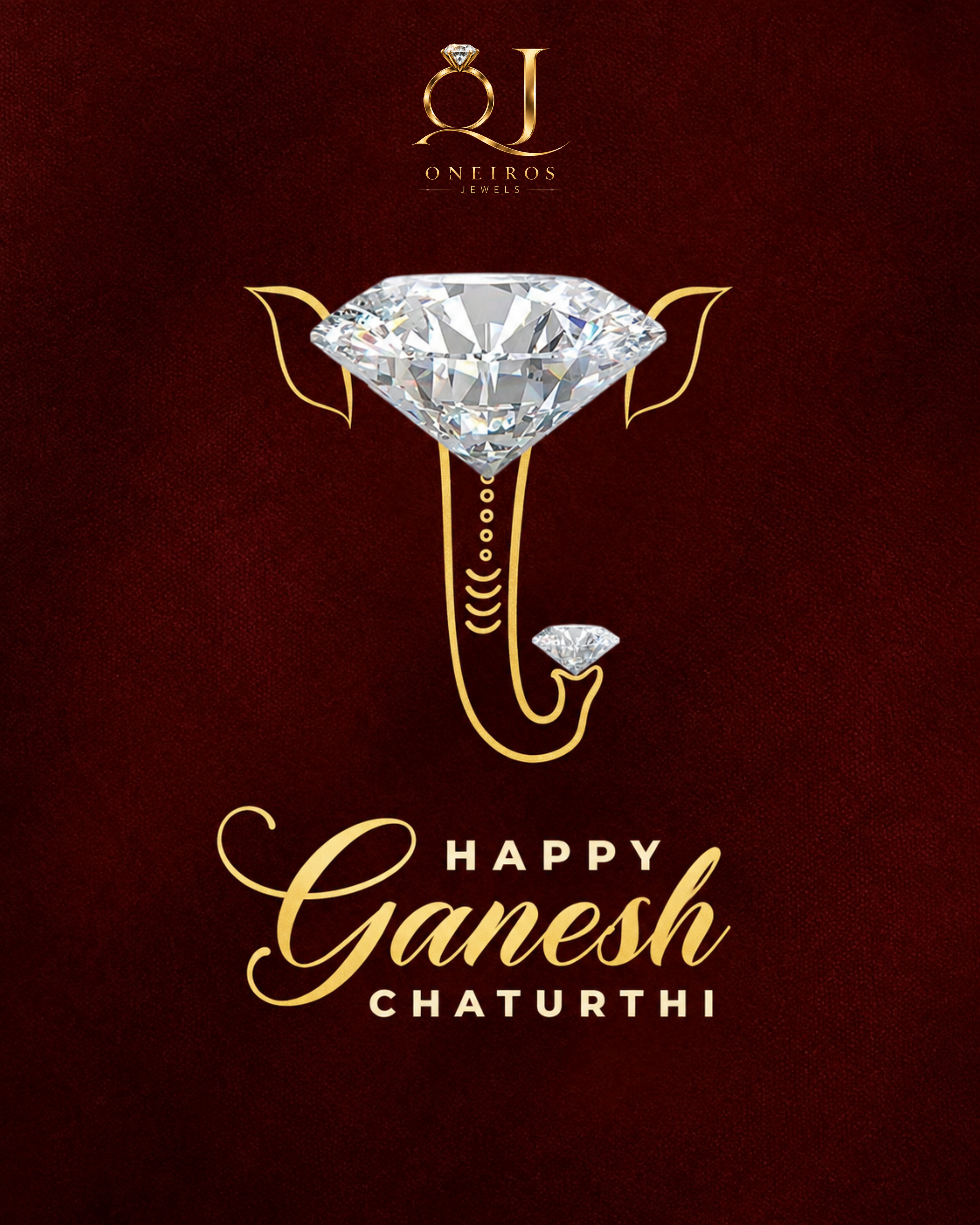 Ganesh Chaturthi Instagram post: Ganesha face formed by a large diamond with gold line ears and trunk