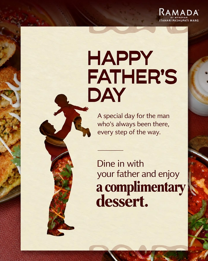Father's Day creative ad: Silhouette of a father lifting his child, filled with a food photo