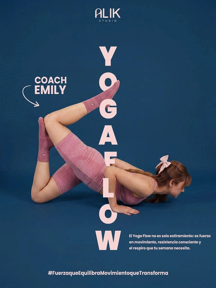 Yoga Studios creative ad: Vertical YOGA FLOW type woven around pose
