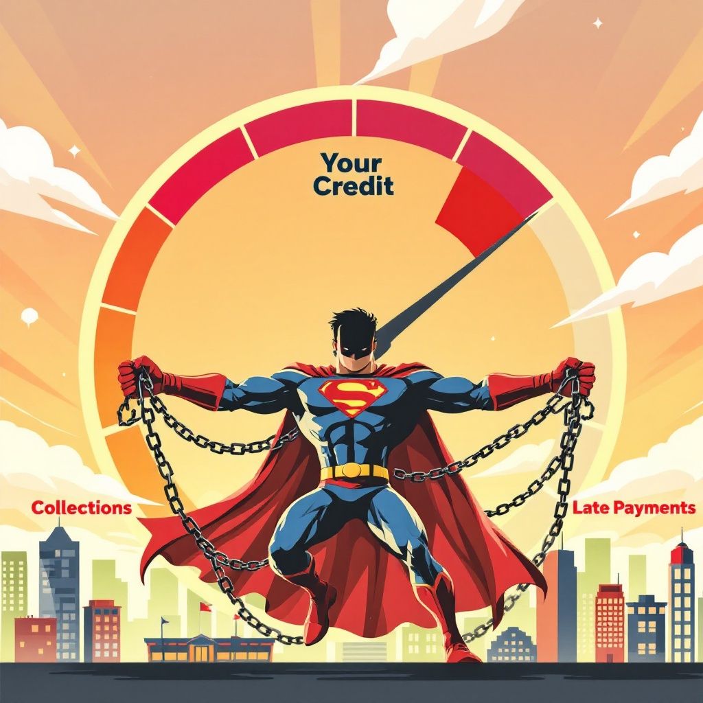 Instagram post: Superhero breaks chains around credit gauge