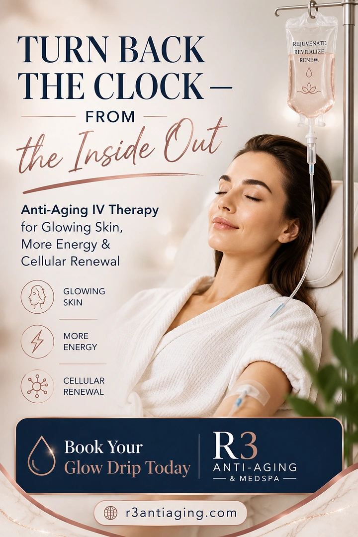IV Therapy & Drip Bars creative ad: Turn-back-clock anti-aging metaphor