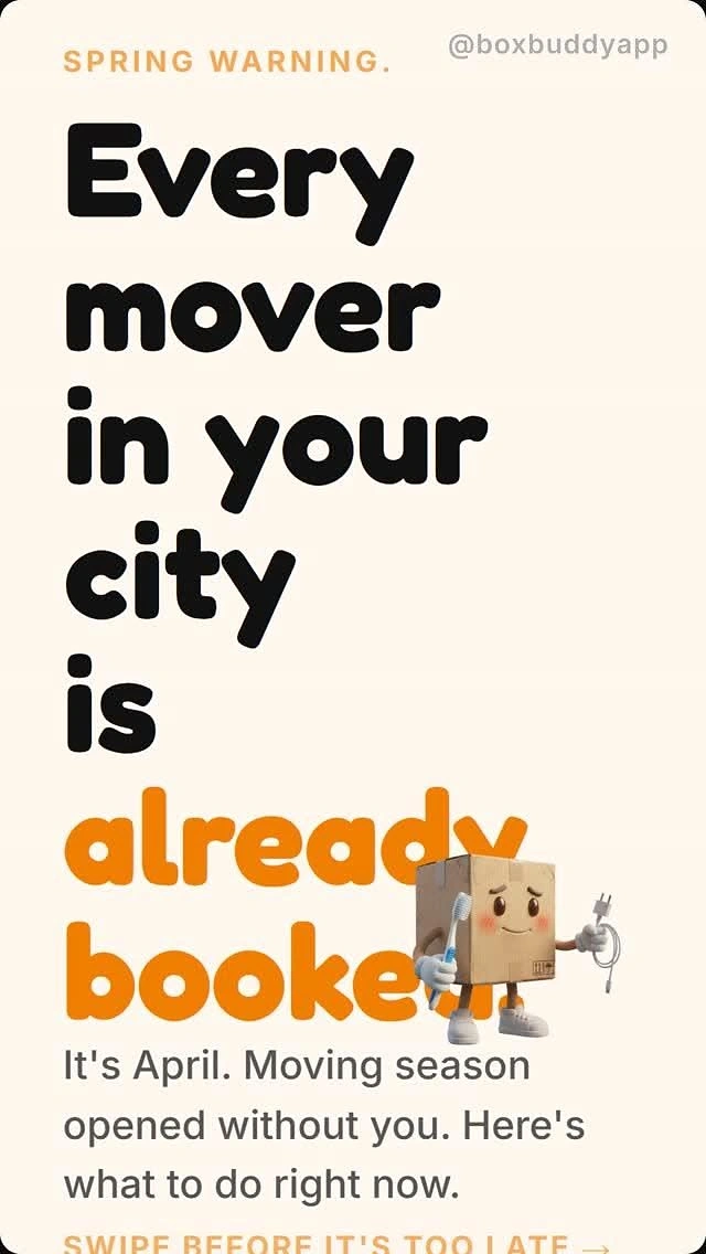 Movers & Packers creative ad: Bold urgency copy with a box character peeking out