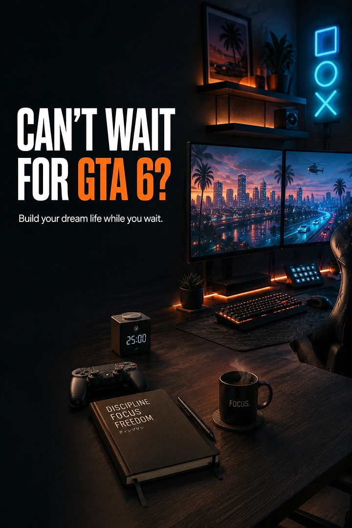 Gaming & Esports creative ad: GTA 6 wait hook sells gaming setup