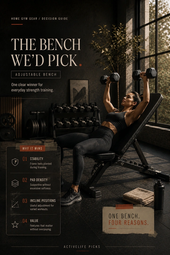 Fitness Equipment Stores creative ad: Bench pun anchors premium gym campaign