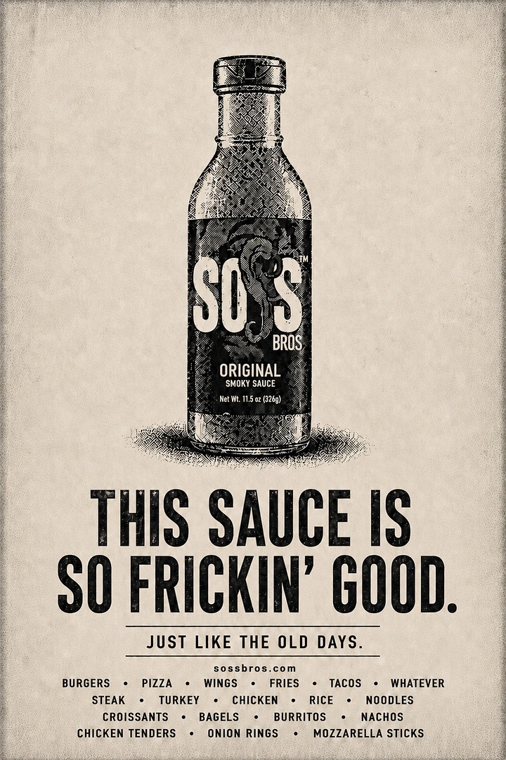 BBQ & Grill Restaurants creative ad: Minimal bottle ad with witty copy