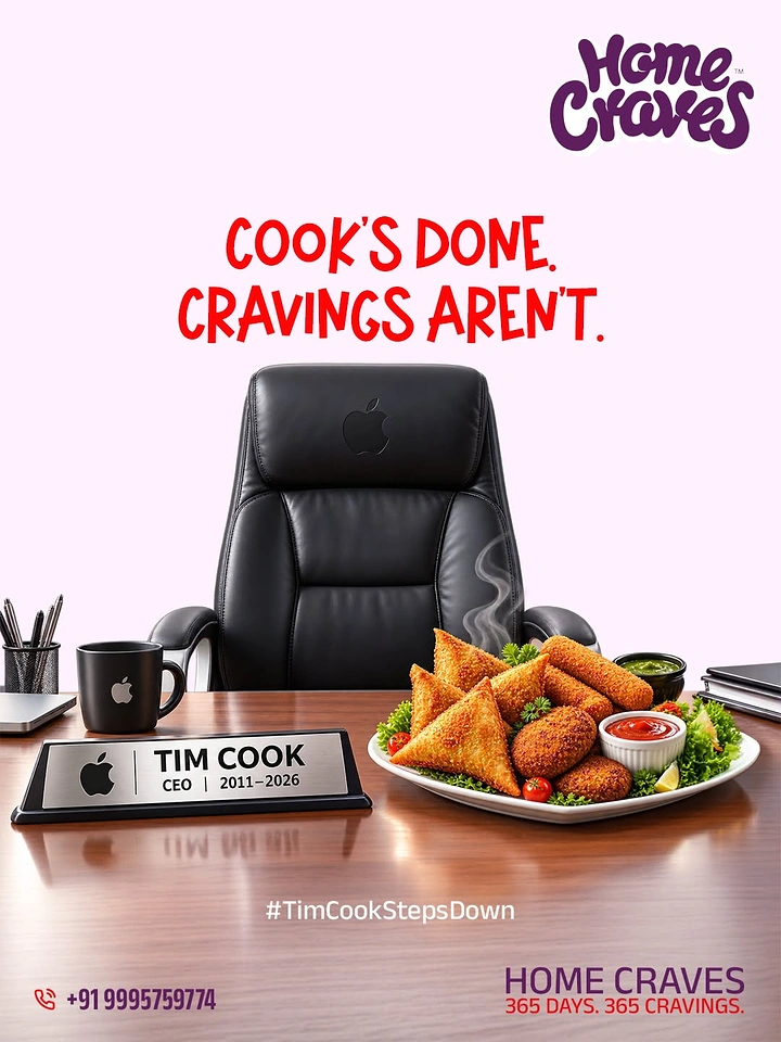 Cloud Kitchens & Food Trucks creative ad: Tim Cook topical pun, cook's done