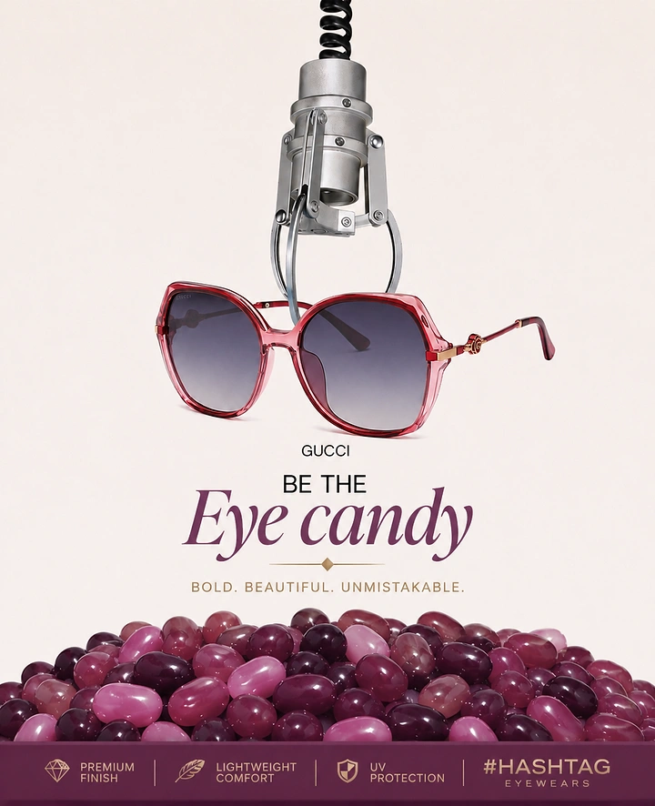Opticians & Eye Care creative ad: Claw machine grabbing frames over 'Eye candy'