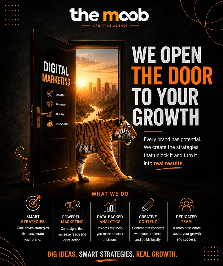 Agency creative ad: Tiger through door: opening door to growth