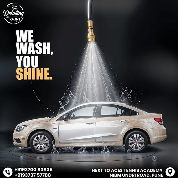 Car Wash & Detailing creative ad: Spotlight-like spray jet, 'We wash, you shine'