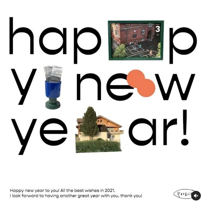 New Year creative ad: Greeting wordmark with letters swapped out for cut-out photo objects