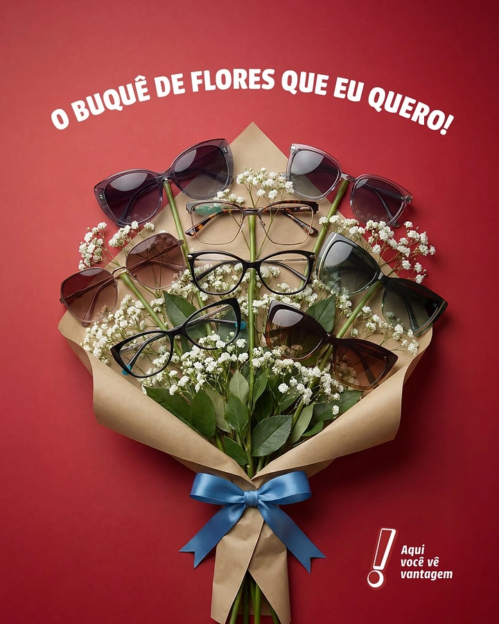 Opticians & Eye Care creative ad: Bouquet of sunglasses and optical frames on stems, wrapped in kraft paper