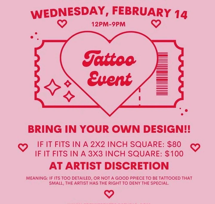 Tattoo Studios creative ad: Valentine ticket-heart tattoo event special
