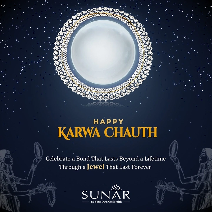Karwa Chauth creative ad: Circular diamond necklace framing a glowing full moon