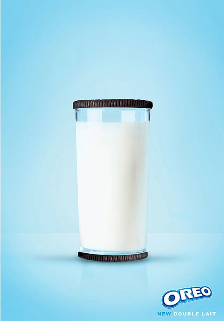 Dairy Brands creative ad: Milk glass sandwiched as Oreo cookie