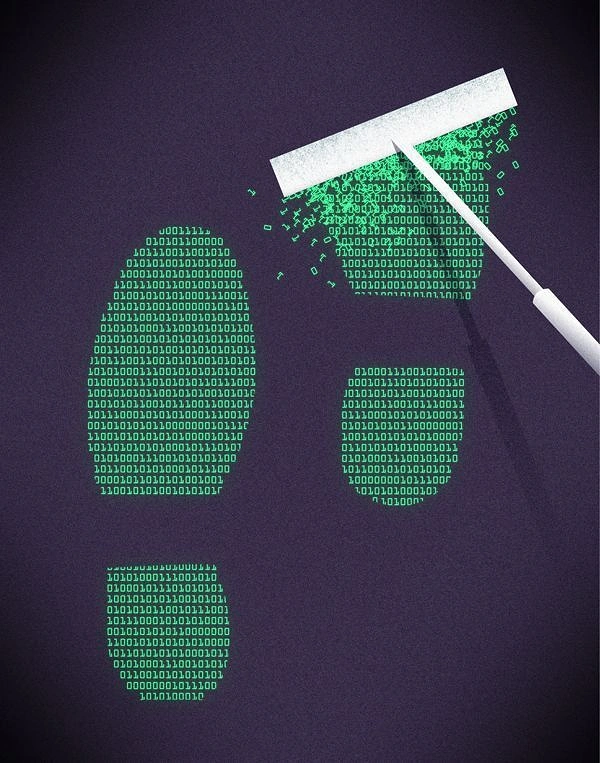 Cybersecurity Companies creative ad: Binary data erased into human silhouette