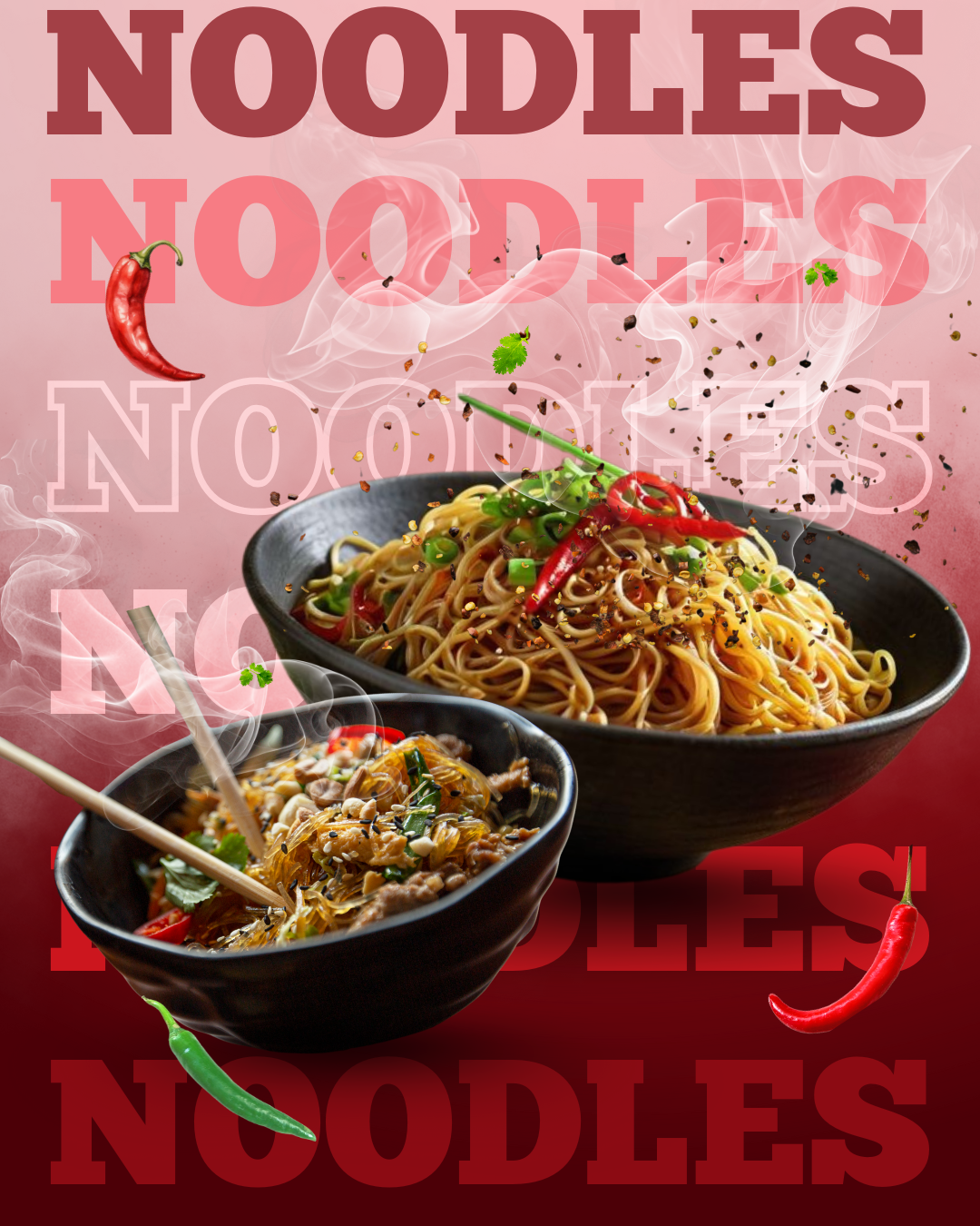 Instagram post: Layered noodle imagery creates energetic type composition