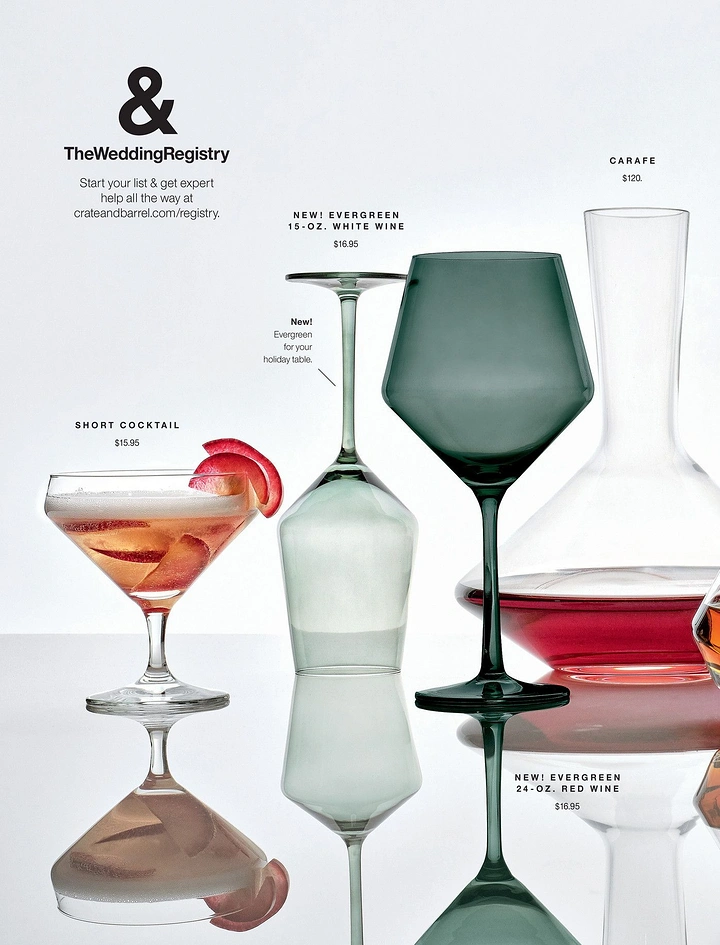 Tumblers, Flasks & Drinkware creative ad: Premium styled glassware catalog layout.
