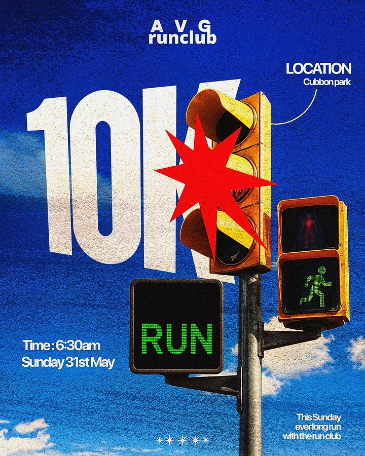 Creative ad: Traffic light pole with green RUN signal against blue sky