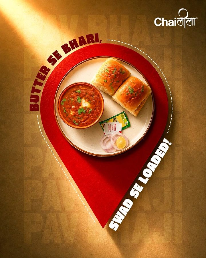 Cloud Kitchens & Food Trucks creative ad: Pav bhaji plate as location pin