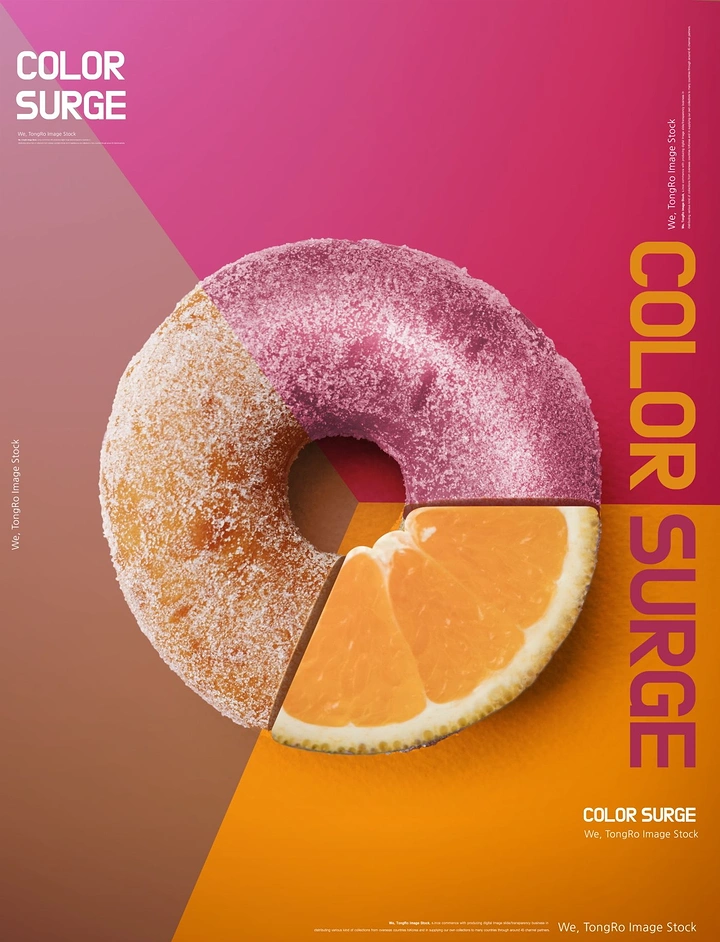 Donut Shops creative ad: Color-themed donut and citrus composition