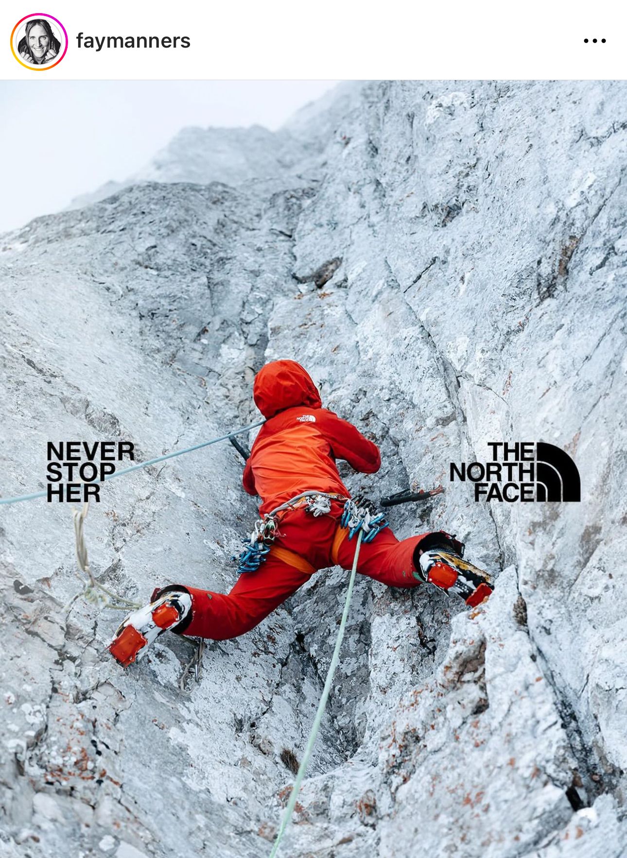Instagram post: Female climber paired with empowering wordplay
