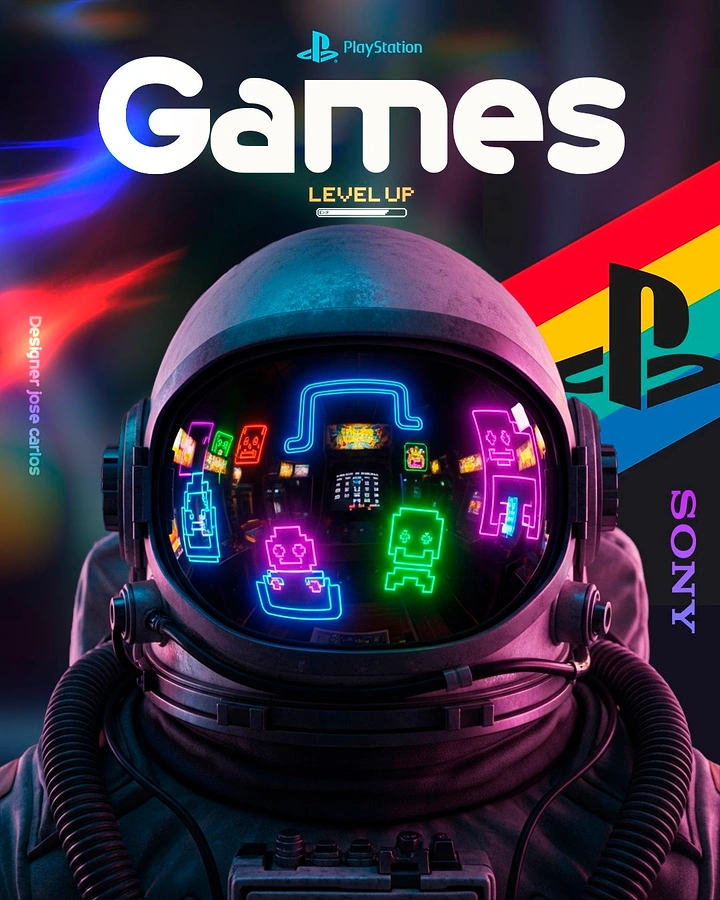 Gaming & Esports creative ad: Astronaut visor reflecting neon arcade games