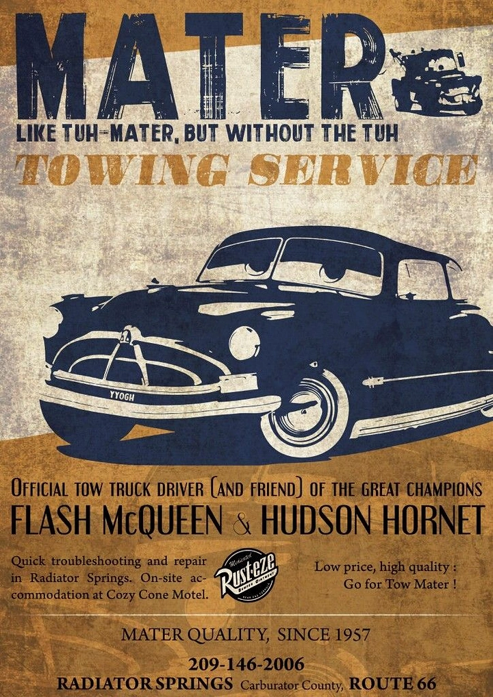 Towing & Roadside Assistance creative ad: Vintage tow-truck pun and poster art